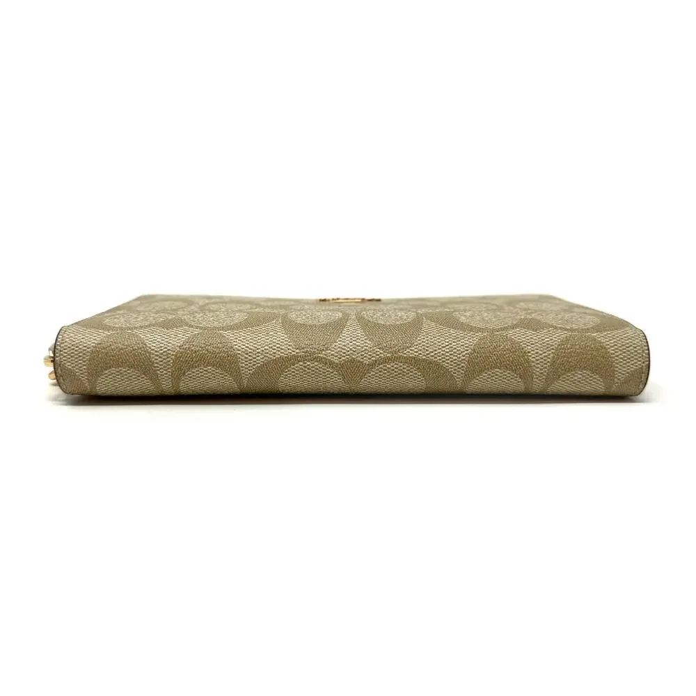 Coach Long Zip Around Wallet in Signature Canvas Light Khaki Chalk White C4452